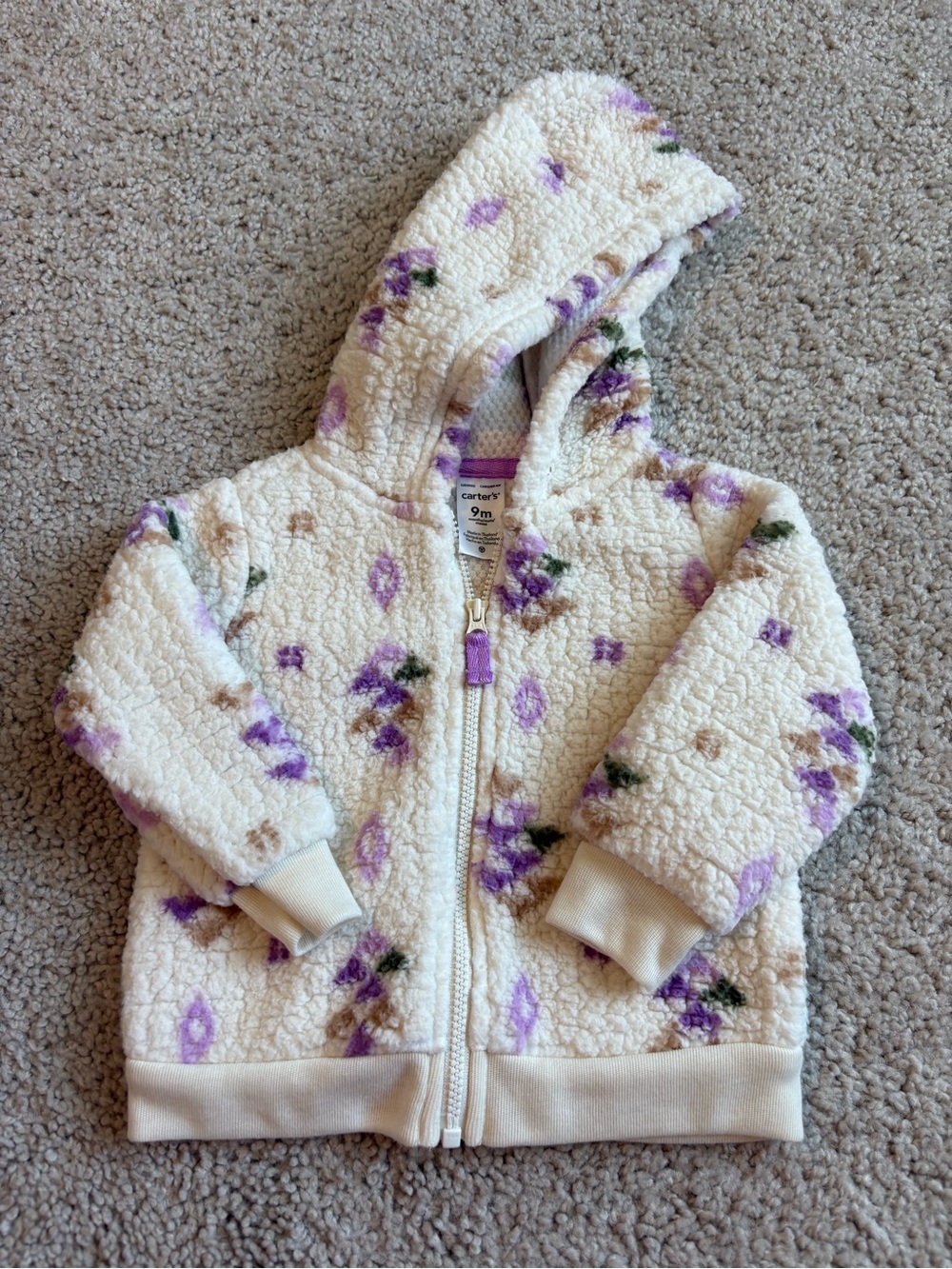 Carter's Cream Sherpa Jacket with Purple Floral Print